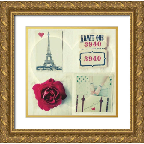 Paris Collage Gold Ornate Wood Framed Art Print with Double Matting by Dvorak, Vicki