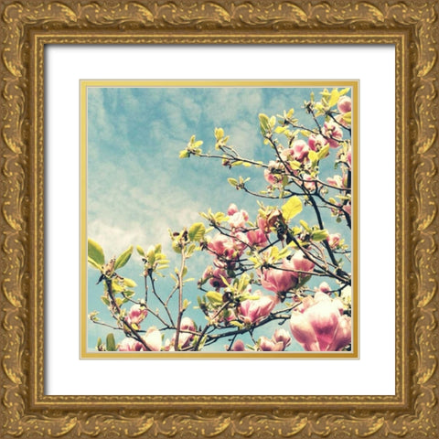 Pink Blooms Gold Ornate Wood Framed Art Print with Double Matting by Dvorak, Vicki