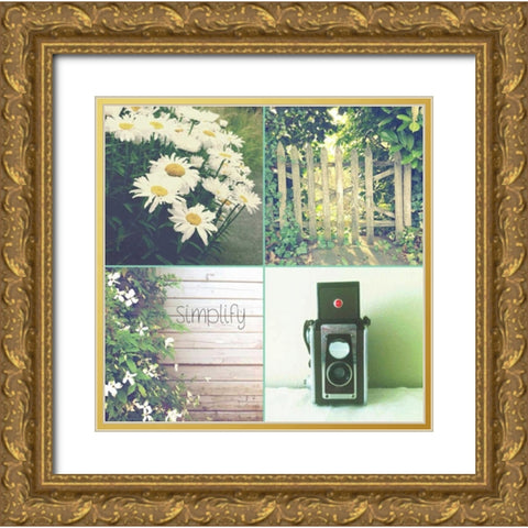 Camera And Daisies SIMPLIFY Gold Ornate Wood Framed Art Print with Double Matting by Dvorak, Vicki