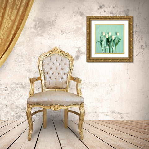 White Tulips Taped Gold Ornate Wood Framed Art Print with Double Matting by Dvorak, Vicki