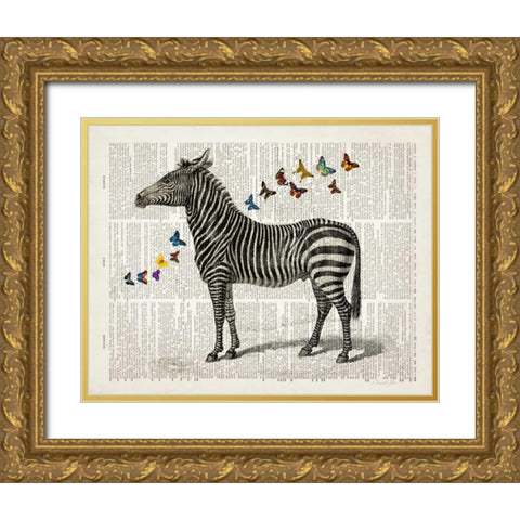 Zebra and Butterflies Gold Ornate Wood Framed Art Print with Double Matting by James, Christopher