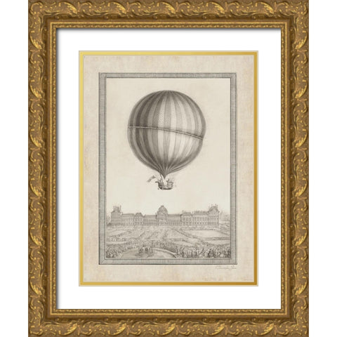 Balloon Over Paris Gold Ornate Wood Framed Art Print with Double Matting by James, Christopher