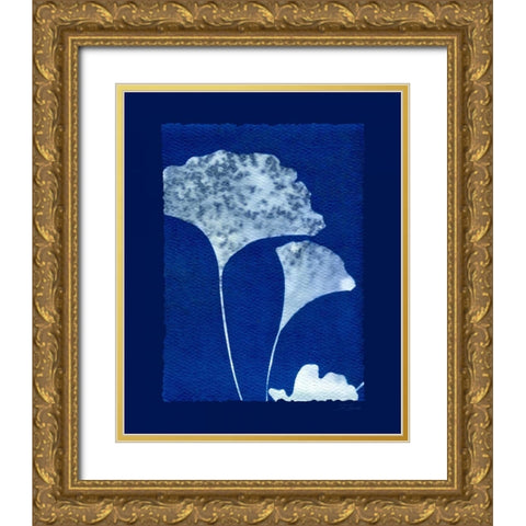 Cyanotype Ginko Gold Ornate Wood Framed Art Print with Double Matting by Zamudio, Dan