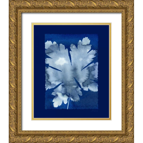 Cyanotype Leaf Gold Ornate Wood Framed Art Print with Double Matting by Zamudio, Dan