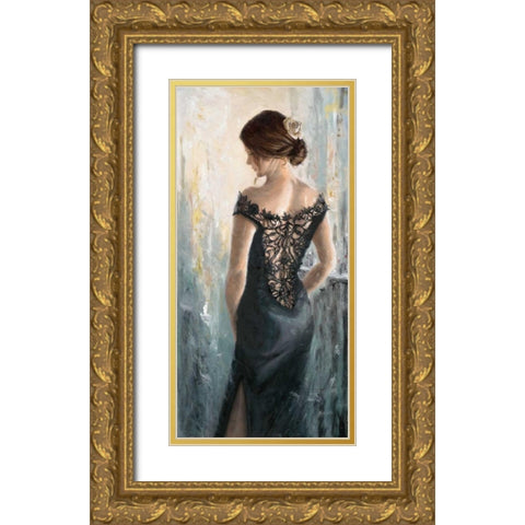 Black Lace-White Rose Gold Ornate Wood Framed Art Print with Double Matting by Wallis, Karen
