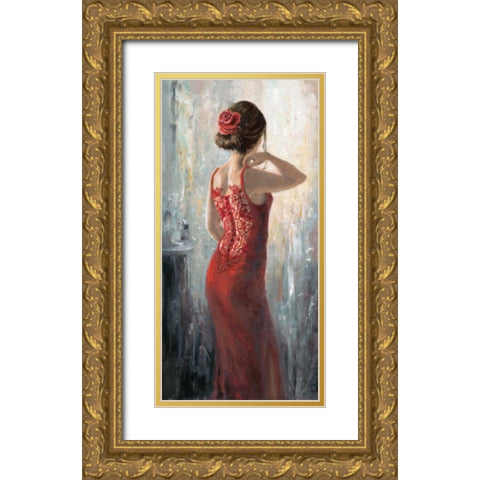 Red Lace-Red Rose Gold Ornate Wood Framed Art Print with Double Matting by Wallis, Karen