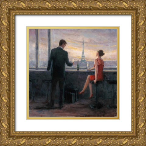 Paris Evening Romance Gold Ornate Wood Framed Art Print with Double Matting by Wallis, Karen