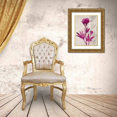 First Peony 2 Gold Ornate Wood Framed Art Print with Double Matting by IVO