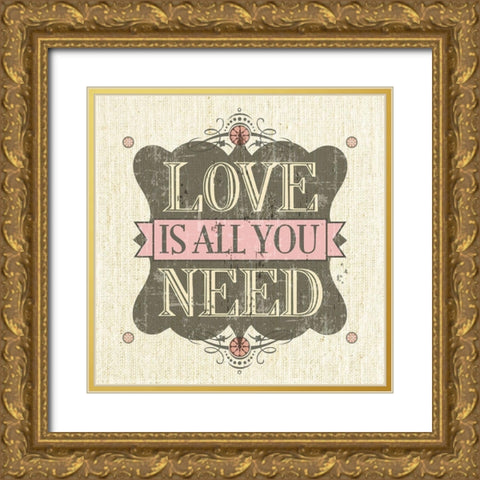 Burlap Love Gold Ornate Wood Framed Art Print with Double Matting by Trishpix