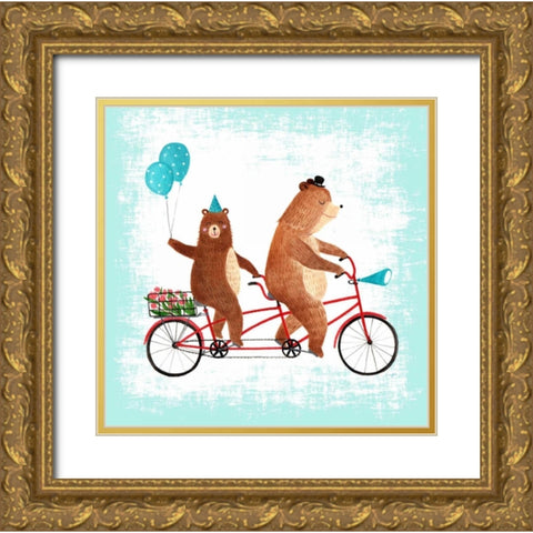 Bicycle Built For Bears Gold Ornate Wood Framed Art Print with Double Matting by Lings Workshop