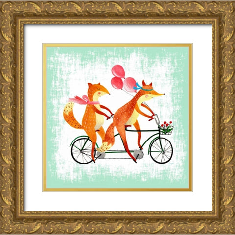 Foxes Like Bikes Gold Ornate Wood Framed Art Print with Double Matting by Lings Workshop
