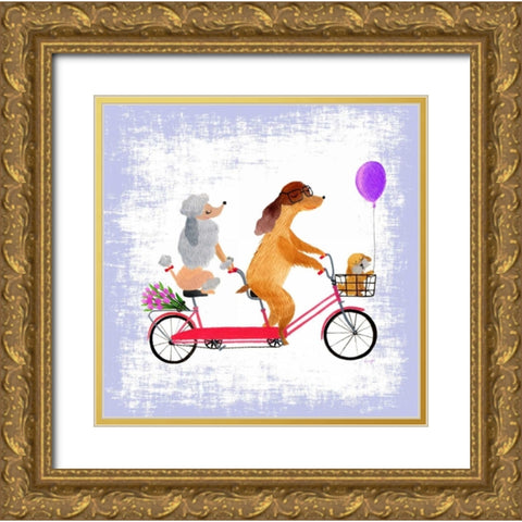 Barks and Bikes Gold Ornate Wood Framed Art Print with Double Matting by Lings Workshop