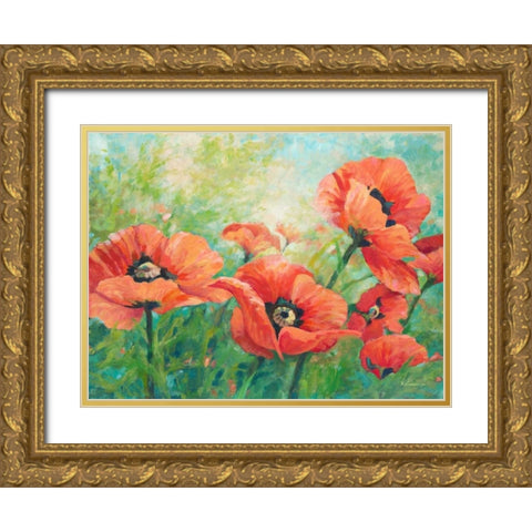 Red Poppies Gold Ornate Wood Framed Art Print with Double Matting by Kroeker, Wendy