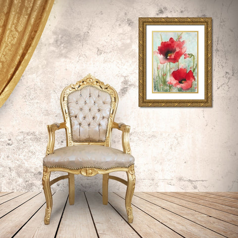 Field Poppies 1 Gold Ornate Wood Framed Art Print with Double Matting by Johannesson, Karin