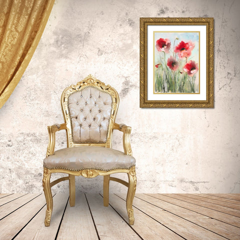 Field Poppies 2 Gold Ornate Wood Framed Art Print with Double Matting by Johannesson, Karin