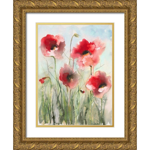 Field Poppies 2 Gold Ornate Wood Framed Art Print with Double Matting by Johannesson, Karin