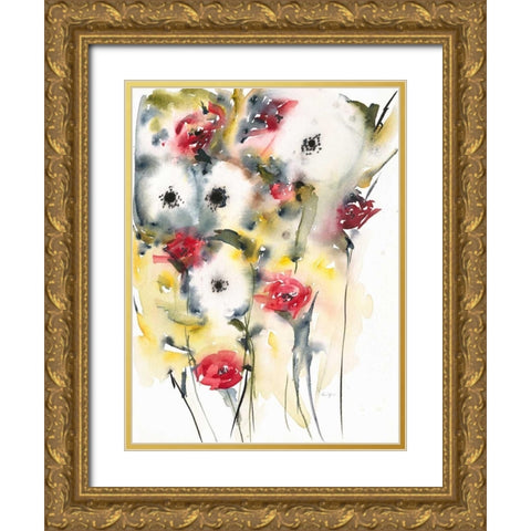 Flowering Posies Gold Ornate Wood Framed Art Print with Double Matting by Johannesson, Karin
