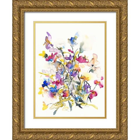 Tangled Pansies Gold Ornate Wood Framed Art Print with Double Matting by Johannesson, Karin