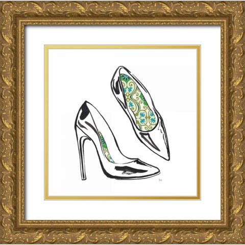 Vintage Designer Shoes Gold Ornate Wood Framed Art Print with Double Matting by Sunflowerman