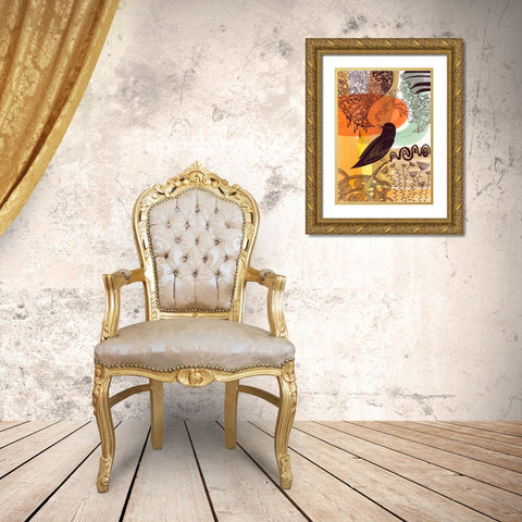 Doodle Bird 2 Gold Ornate Wood Framed Art Print with Double Matting by Faust, Richard