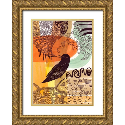 Doodle Bird 2 Gold Ornate Wood Framed Art Print with Double Matting by Faust, Richard