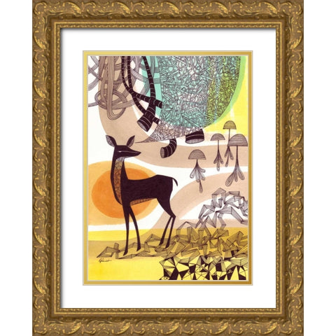 Doodle Deer Gold Ornate Wood Framed Art Print with Double Matting by Faust, Richard
