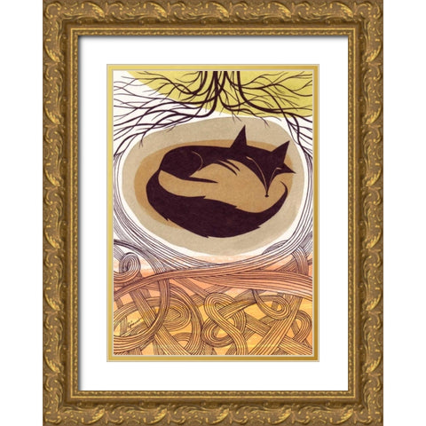 Doodle Fox Gold Ornate Wood Framed Art Print with Double Matting by Faust, Richard