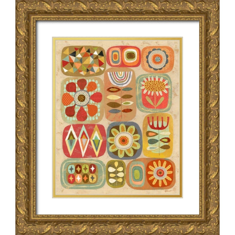 Floral Retro 1 Gold Ornate Wood Framed Art Print with Double Matting by Faust, Richard