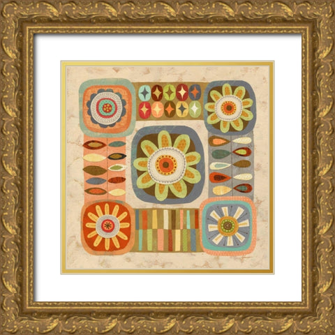 Floral Retro 2 Bloom Gold Ornate Wood Framed Art Print with Double Matting by Faust, Richard