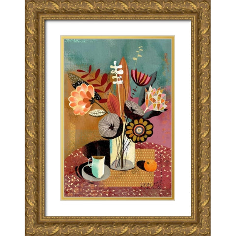Vase Bouquet Gold Ornate Wood Framed Art Print with Double Matting by Faust, Richard