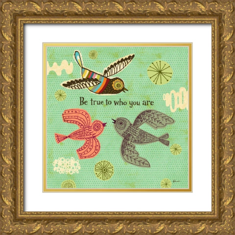 Birdie Bliss 3 Gold Ornate Wood Framed Art Print with Double Matting by Faust, Richard