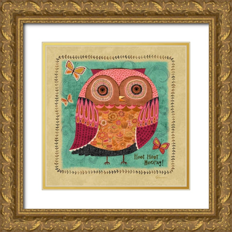 Richards Owl 1 Gold Ornate Wood Framed Art Print with Double Matting by Faust, Richard