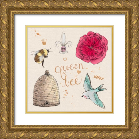 Queen Bee Gold Ornate Wood Framed Art Print with Double Matting by Elliot, Kerri