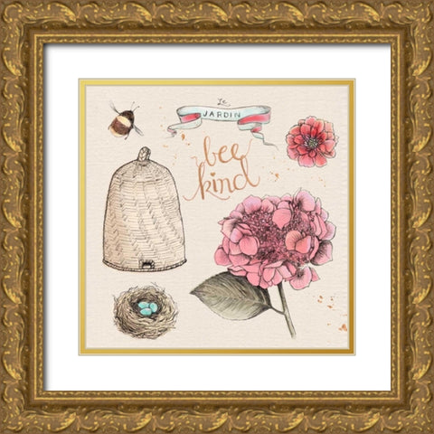 Bee Kind Gold Ornate Wood Framed Art Print with Double Matting by Elliot, Kerri