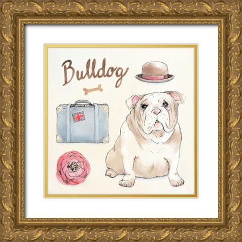 Bulldog Escapades Gold Ornate Wood Framed Art Print with Double Matting by Elliot, Kerri