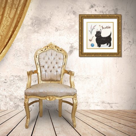 Scottie Dog Escapades Gold Ornate Wood Framed Art Print with Double Matting by Elliot, Kerri