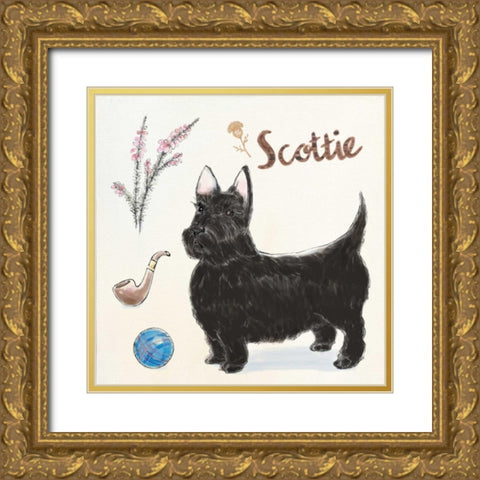 Scottie Dog Escapades Gold Ornate Wood Framed Art Print with Double Matting by Elliot, Kerri