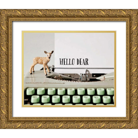 Hello Dear Typewriter Gold Ornate Wood Framed Art Print with Double Matting by Susannah Tucker Photography
