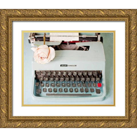 Back In Time Blue Typewriter Gold Ornate Wood Framed Art Print with Double Matting by Susannah Tucker Photography