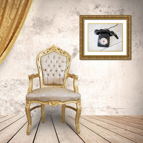 Back In Time Black Telephone Gold Ornate Wood Framed Art Print with Double Matting by Susannah Tucker Photography
