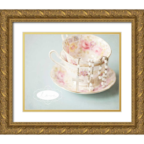Pretty Teacup Love Gold Ornate Wood Framed Art Print with Double Matting by Susannah Tucker Photography