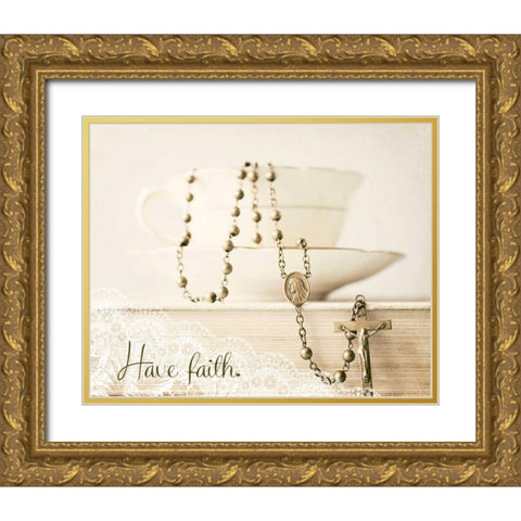 Pretty Teacup Have Faith Gold Ornate Wood Framed Art Print with Double Matting by Susannah Tucker Photography