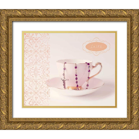 Pretty Teacup Faith Gold Ornate Wood Framed Art Print with Double Matting by Susannah Tucker Photography