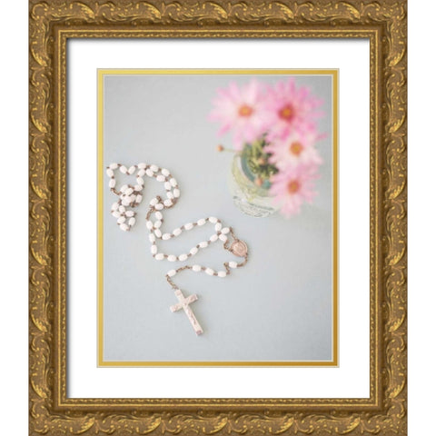 Pretty Teacup and Floral 1 Gold Ornate Wood Framed Art Print with Double Matting by Susannah Tucker Photography