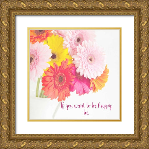 Be Happy Gold Ornate Wood Framed Art Print with Double Matting by Susannah Tucker Photography
