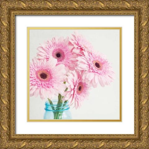 Pretty Pink Daisies Gold Ornate Wood Framed Art Print with Double Matting by Susannah Tucker Photography
