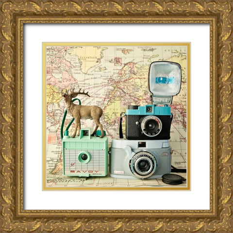 Happy Travels Gold Ornate Wood Framed Art Print with Double Matting by Susannah Tucker Photography