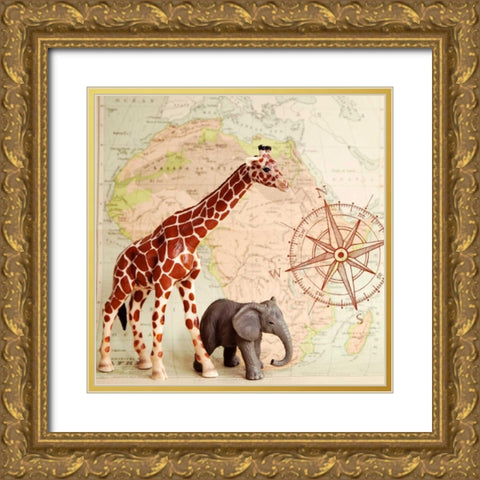 Safari Pals Gold Ornate Wood Framed Art Print with Double Matting by Susannah Tucker Photography