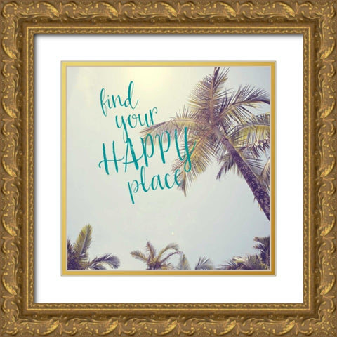 Happy Place Palm Trees Gold Ornate Wood Framed Art Print with Double Matting by Susannah Tucker Photography