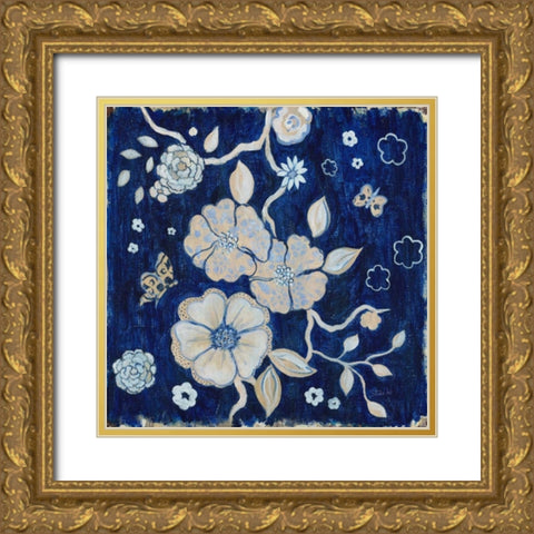 Blue Chinoserie Garden1 Gold Ornate Wood Framed Art Print with Double Matting by Studio M